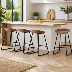 4-Piece Kitchen Bar Stools Set with PU Leather and Metal Frame