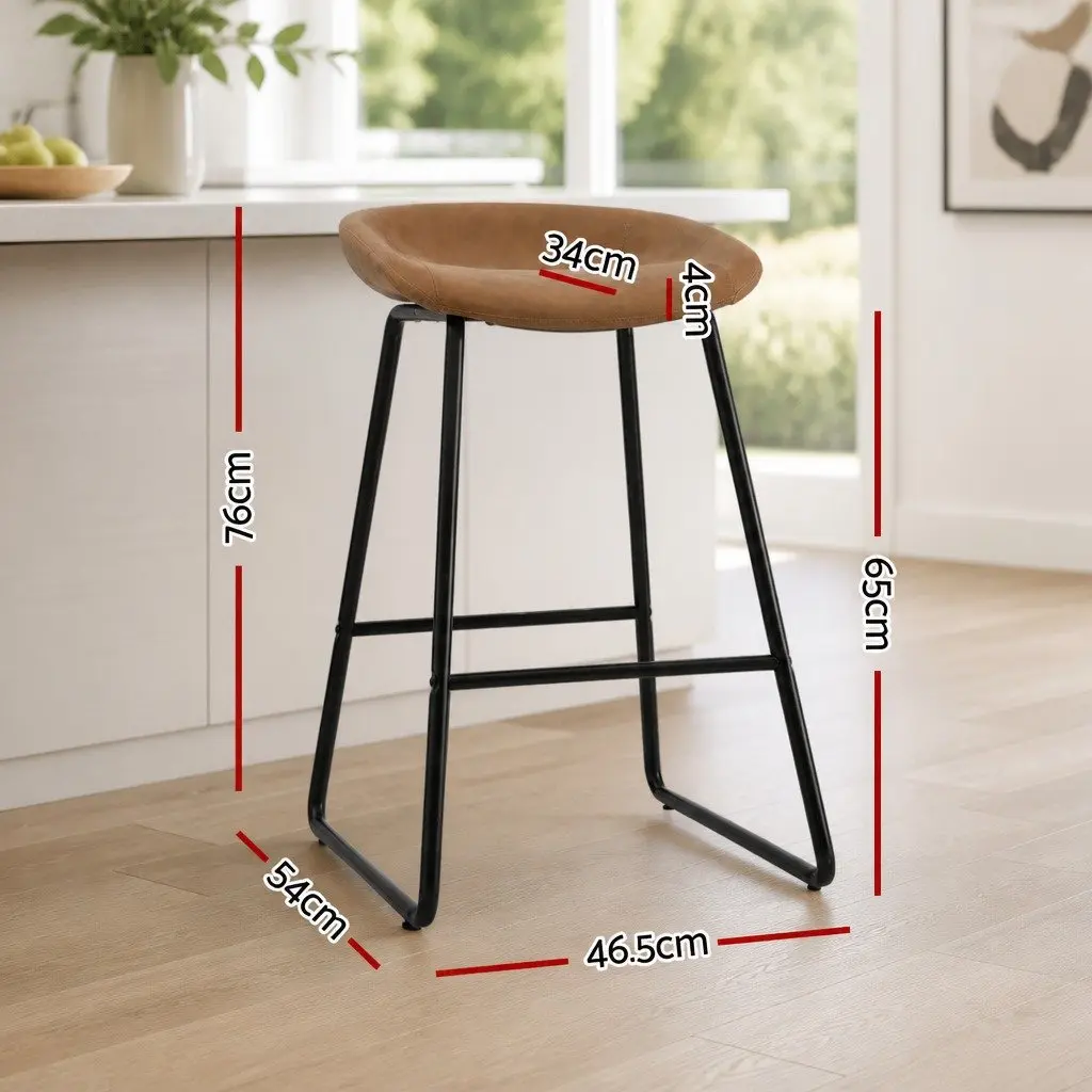 Bar Stools Set of 4 Kitchen Dining Counter Chair PU Leather Metal Brown Fixed