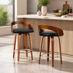 Set of 2 Bar Stools with Swivel Seats and Curved Backrests