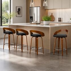 4-Pack Black PU Leather Swivel Bar Stools with Wood Frame