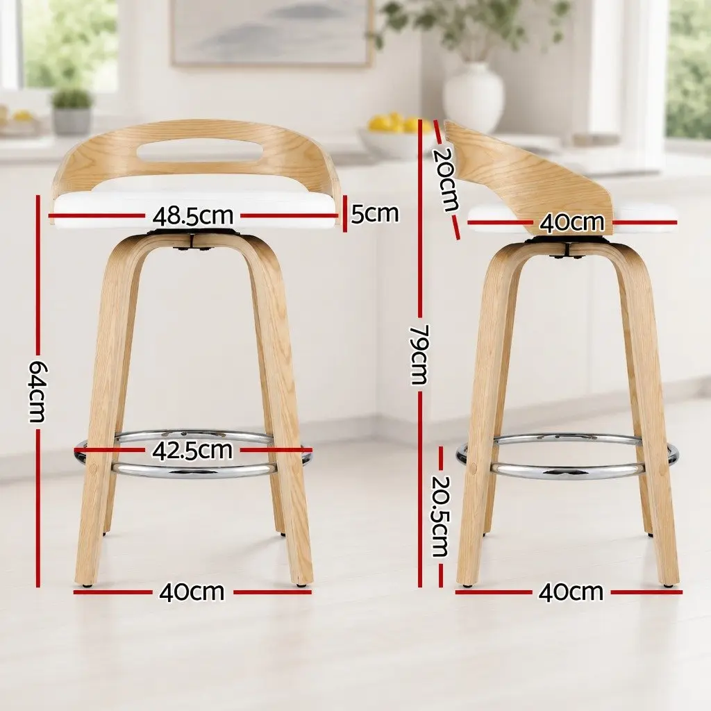 Bar Stools Swivel Seat Low Back Padded Cushion 4 Piece White