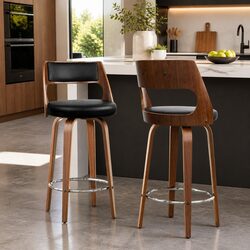 Swivel Bar Stools with PU Leather Seat and Chrome Footrest