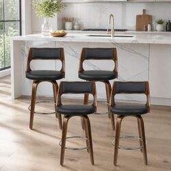 Set of 4 Black Faux Leather Swivel Bar Stools