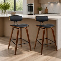 Bar Stools Set of 2 with Padded Leather Backrest