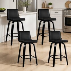 4 Black Swivel Bar Stools with Backrest and Padded Seat