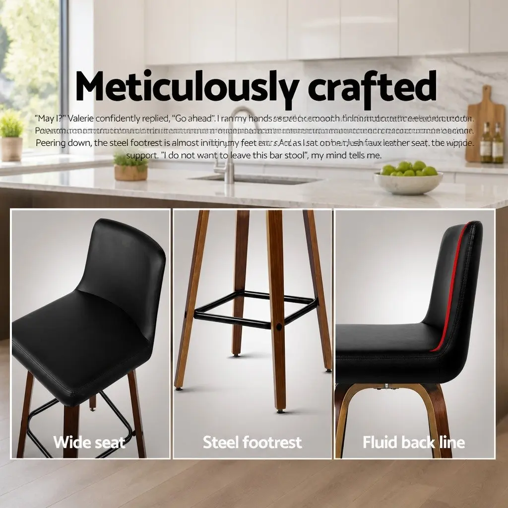 Bar Stools Swivel Padded Backrest 87cm Black Wooden 2 Pack