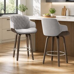 Bar Stools Set of 2 with Velvet Upholstery and Chrome Base