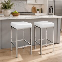 4 Bar Stools with Padded PU Leather Seats and Chrome Legs