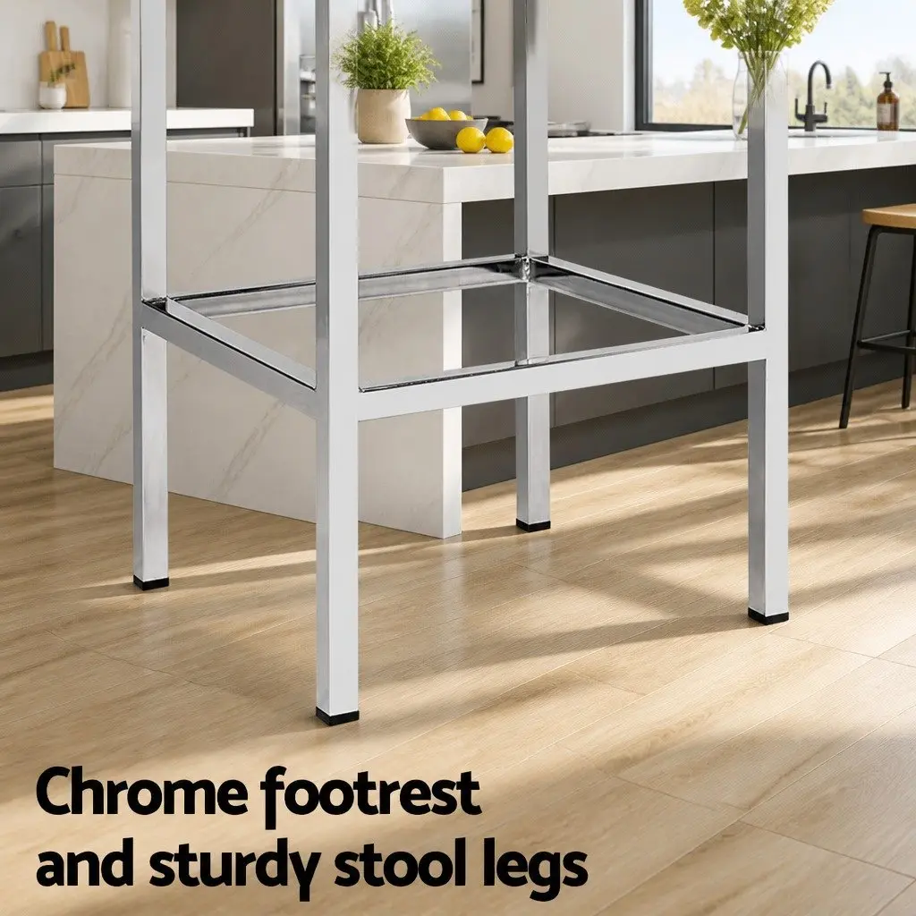 Set of 4 Bar Stools White PU Leather Padded Kitchen Chairs Chrome Legs Barstool
