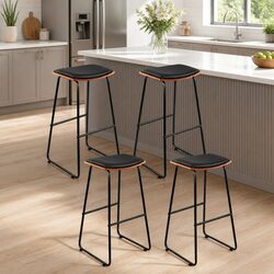 4-Piece Bar Stool Set with Metal Frame and Padded Seats