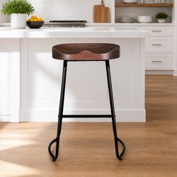 65cm Bar Stools with Tractor Seat in Dark Wood Tone