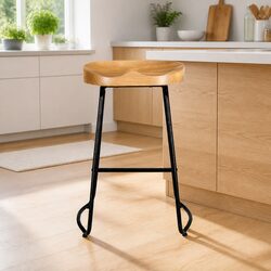 Industrial Bar Stools Wooden Seat 65cm Set of 4