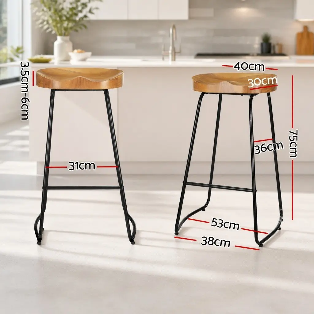 Bar Stools Tractor Seat 75cm Wooden Industrial Retro Design Set of 2