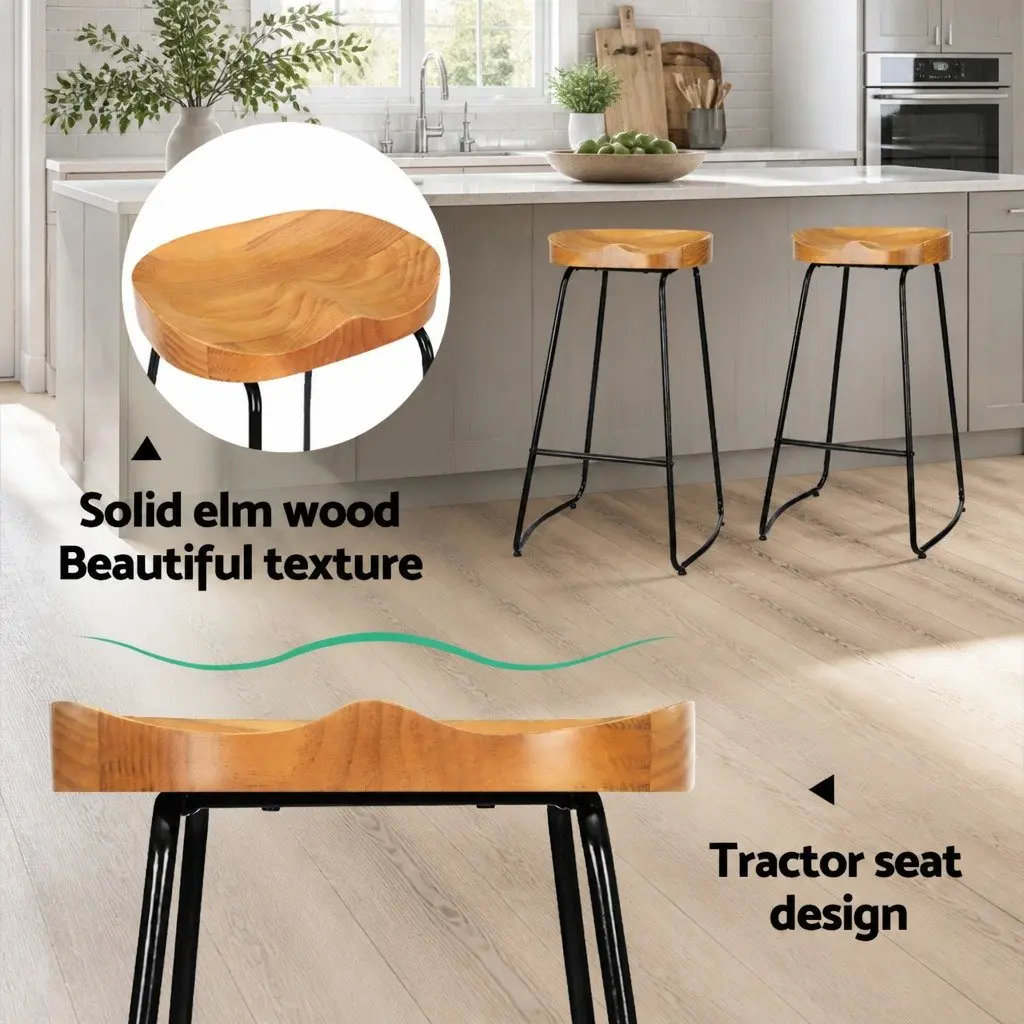 Bar Stools Tractor Seat 75cm Wooden Industrial Retro Design Set of 2