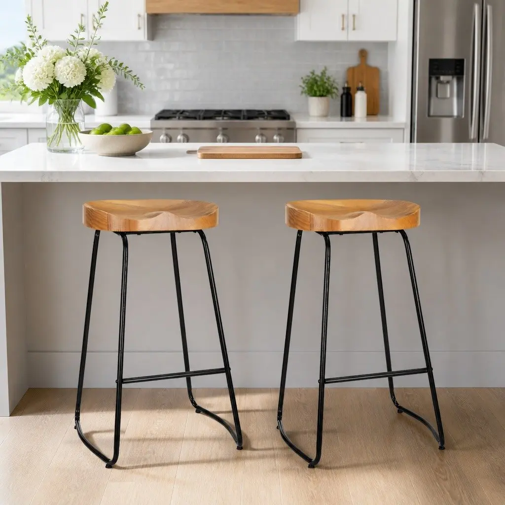 Bar Stools Tractor Seat 75cm Wooden Industrial Retro Design Set of 2