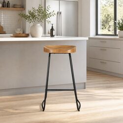 Industrial Bar Stools Set of 4 with Wooden Seats