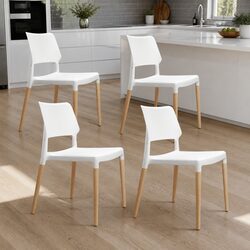 Set of 4 Stackable Dining Chairs with White PP Plastic Seats