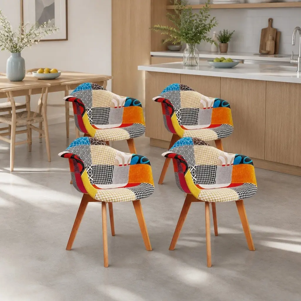 Dining Chairs Retro Comfort Multicolour Fabric 49 x 42 x 84cm