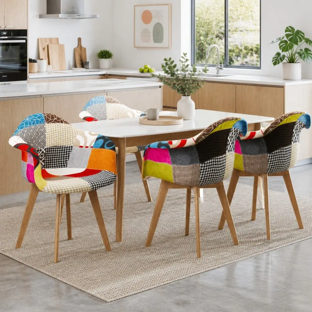 Dining Chairs Retro Comfort Multicolour Fabric 49 x 42 x 84cm
