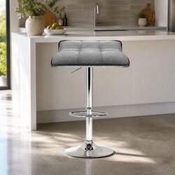 Bar Stools Set of 4 - Grey Faux Linen with Swivel & Lift