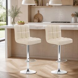 Set of 2 Beige Gas Lift Bar Stools with Swivel Function