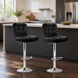 Gas Lift Black Faux Leather Bar Stools Set of 2