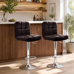 Height Adjustable Chocolate Faux Leather Bar Stools