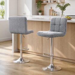 Pair of Grey Bar Stools with Adjustable Swivel Function