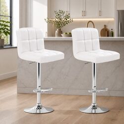 Set of 2 White PU Leather Bar Stools with Gas Lift