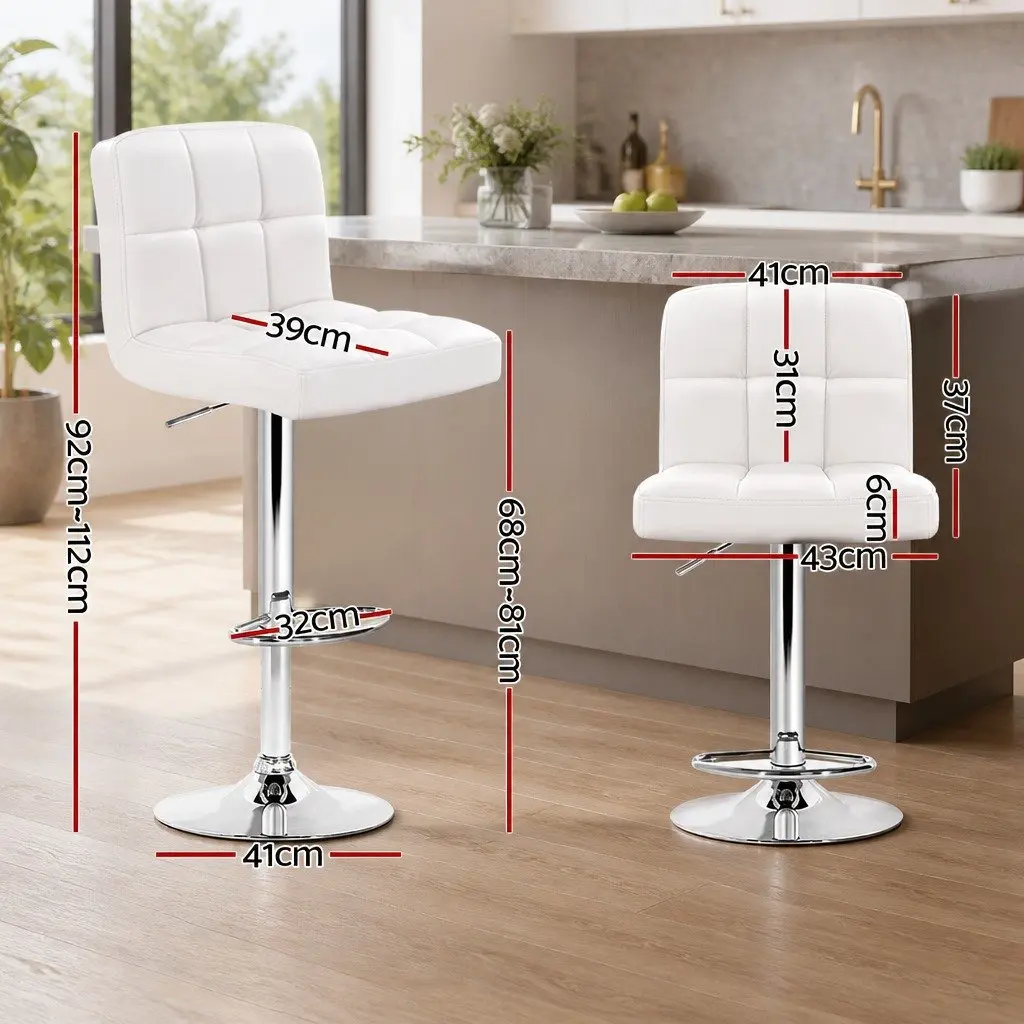 Bar Stools Adjustable Height Swivel Seat Comfort White Set of 2