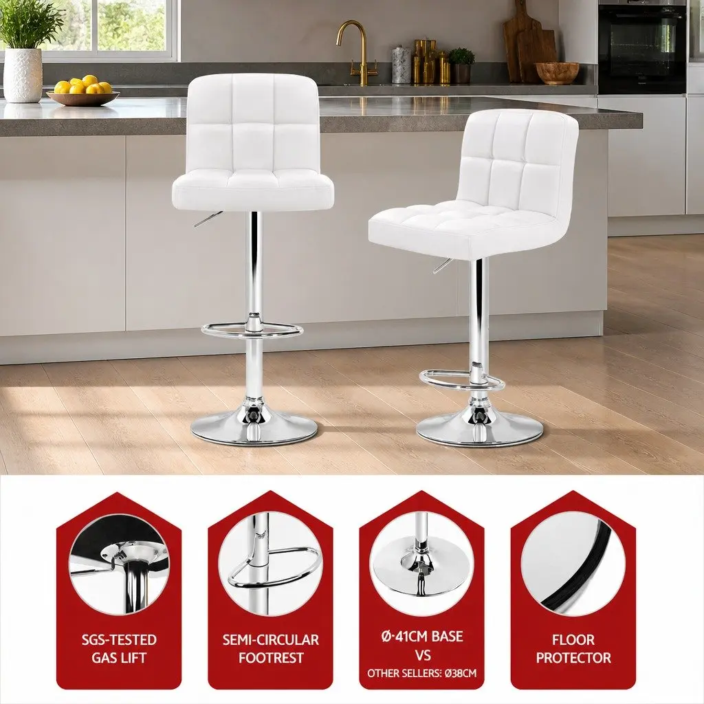 Bar Stools Adjustable Height Swivel Seat Comfort White Set of 2