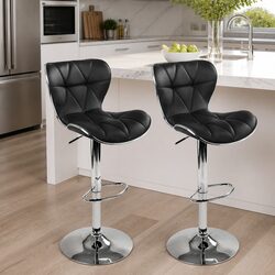 Set of 2 Adjustable Bar Stools in Black PU Leather