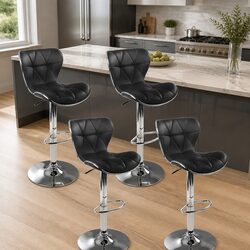 Adjustable Height Black Bar Stools Set of 4 with Chrome Base