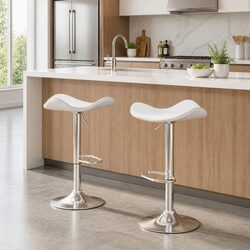Adjustable White Bar Stools with Swivel Seat - 2 Pack