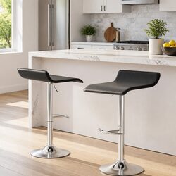 Black Swivel Bar Stools Set of 2 with Adjustable Height