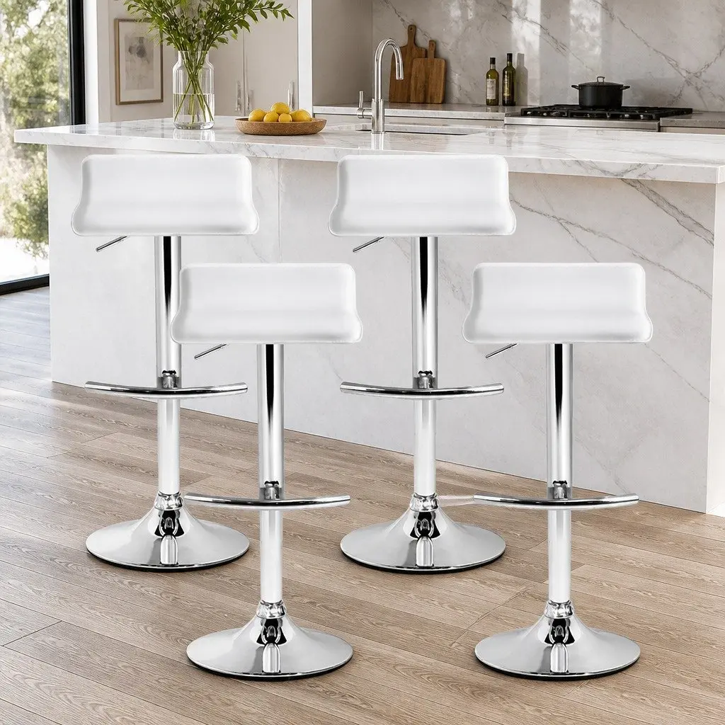 Bar Stools Set of 4 Adjustable Gas Lift Swivel Chairs White