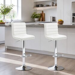 Bar Stools with Padded Seat and Gas Lift - White (Pack of 2)