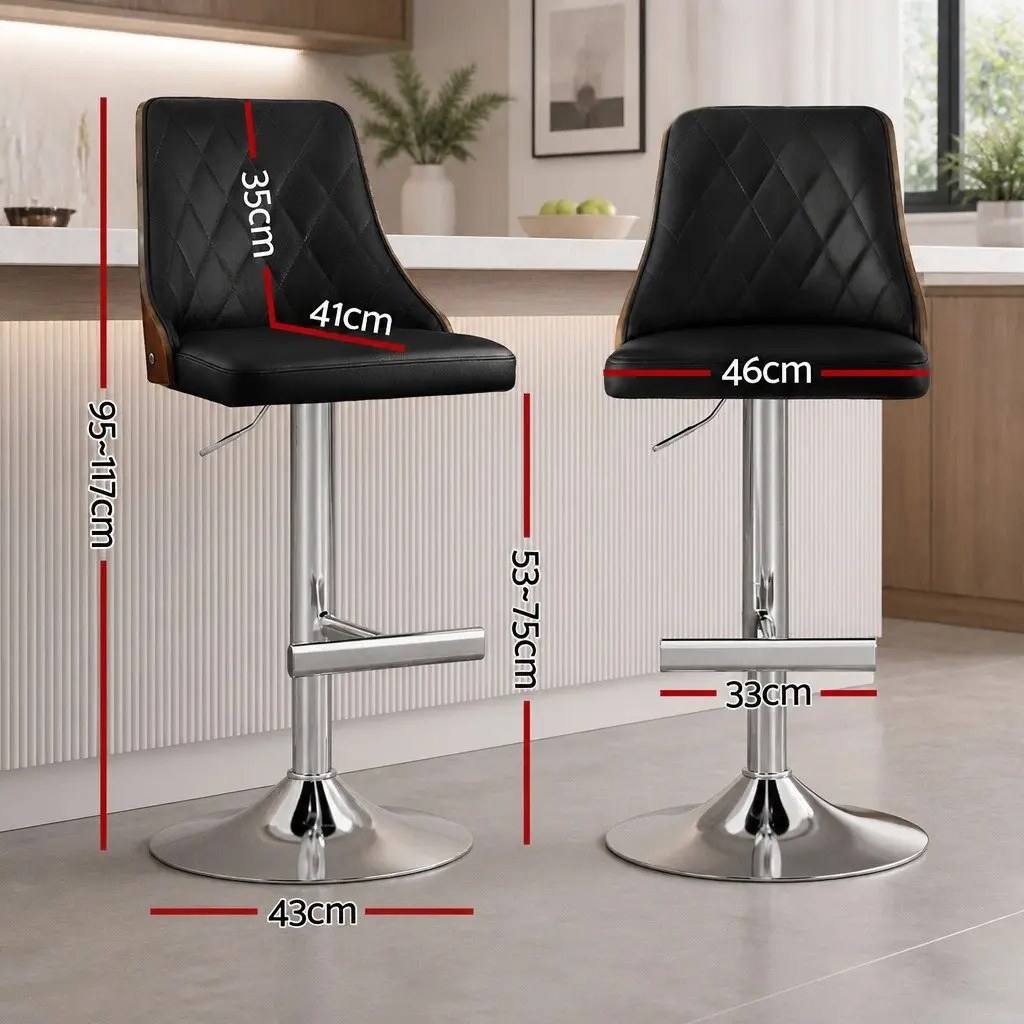 Bar Stools Adjustable Height Swivel Black Leather 4 Piece