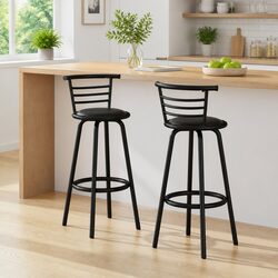 Set of 2 Modern Swivel Bar Stools in Black