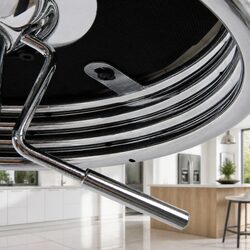 Four Adjustable Black Bar Stools with Chrome Base
