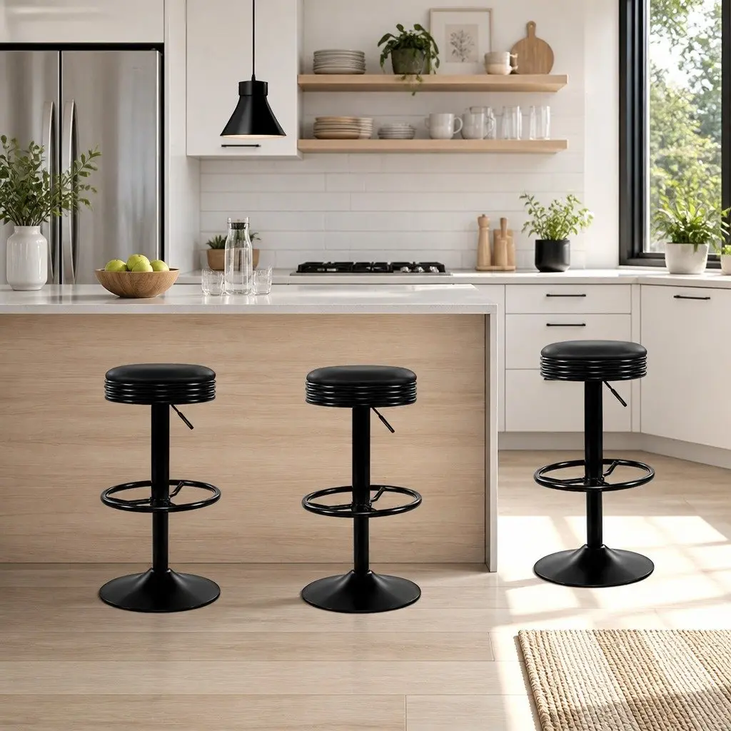 Bar Stools Swivel Gas Lift Padded Seat Black Set of 2