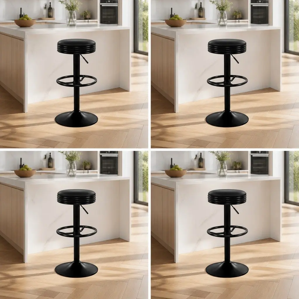 Bar Stools Padded Seat Swivel Adjustable Height Set of 4 Black