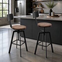 Black Bar Stools Set of 4 with Adjustable Height