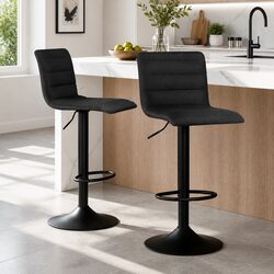 Set of 2 Black Gas Lift Bar Stools with 360-Degree Swivel