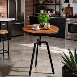 Industrial Round Dining Table with Height Adjustment