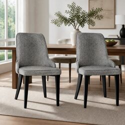Dining Chairs Set of 2 in Grey Fabric with Steel Legs