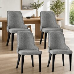 High Back Dining Chairs Set of 4 in Grey Linen