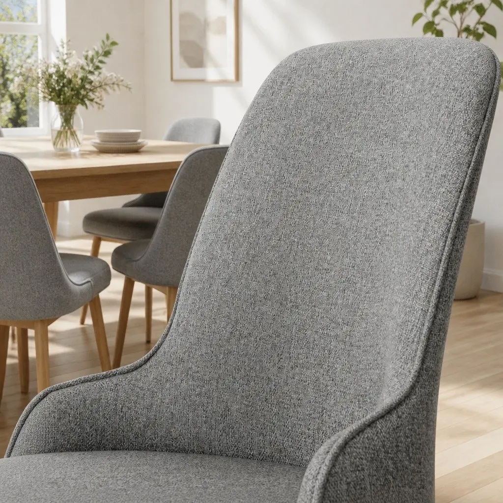 Dining Chairs Set of 4 Grey Linen Fabric High Back Kitchen Seat Cushioned