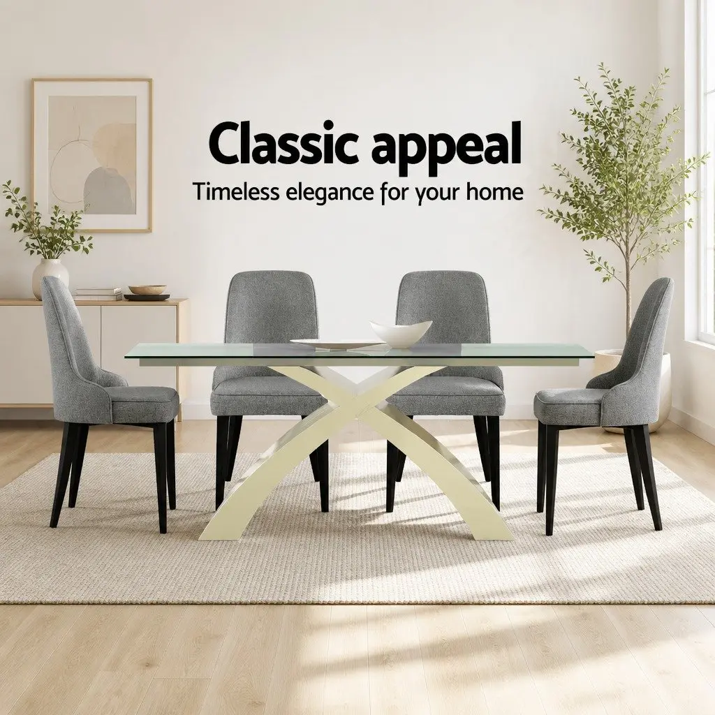 Dining Chairs Set of 4 Grey Linen Fabric High Back Kitchen Seat Cushioned