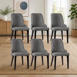 6-Pack of High Back Dining Chairs in Grey Linen Fabric